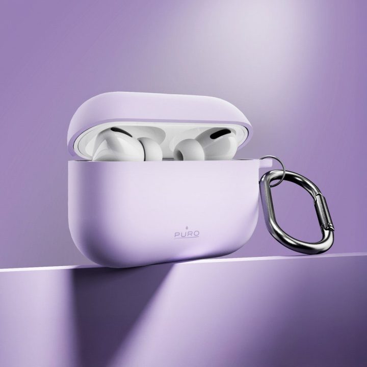 Dėklas AirPods Pro 3 su karabinu violetinis Puro