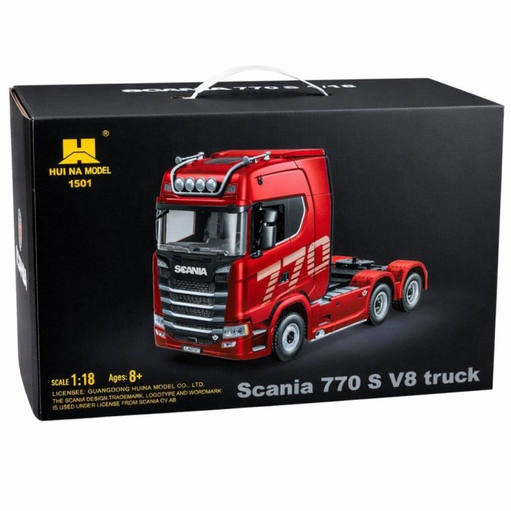 Vaikiškas nuotoliniu būdu valdomas sunkvežimis raudonas 1:18 Scania Huina 1501