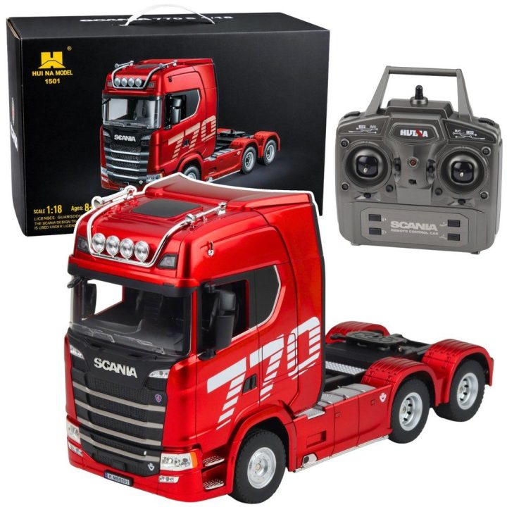 Vaikiškas nuotoliniu būdu valdomas sunkvežimis raudonas 1:18 Scania Huina 1501