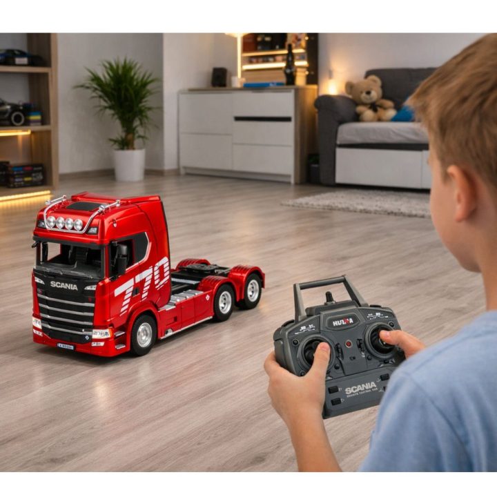 Vaikiškas nuotoliniu būdu valdomas sunkvežimis raudonas 1:18 Scania Huina 1501