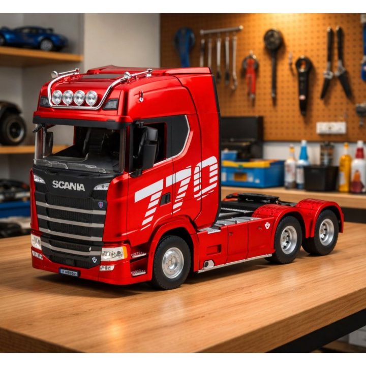 Vaikiškas nuotoliniu būdu valdomas sunkvežimis raudonas 1:18 Scania Huina 1501
