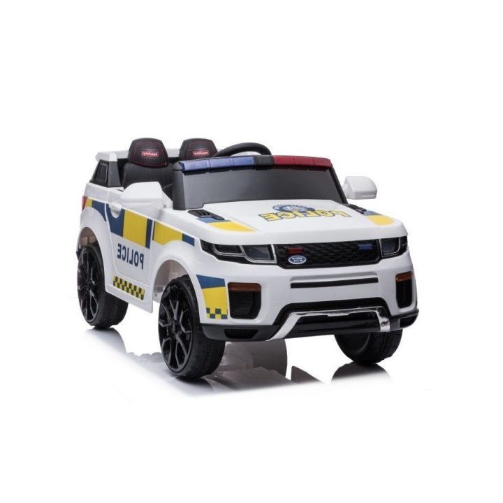 Vaikiškas elektrinis policijos automobilis baltas