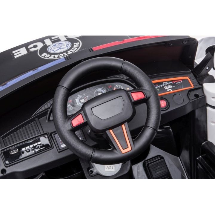 Vaikiškas elektrinis policijos automobilis baltas