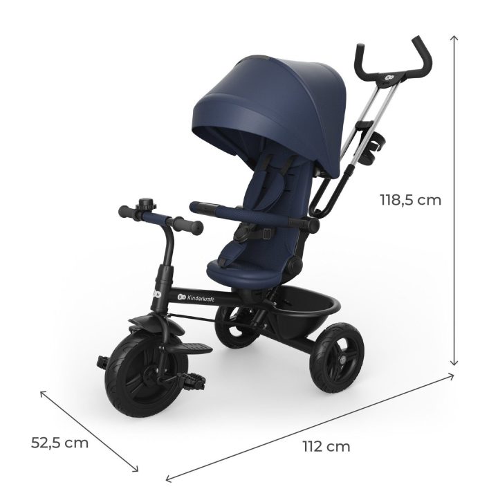 Triratukas 6in1 su sėdyne 360° tamsiai mėlynas Kinderkraft