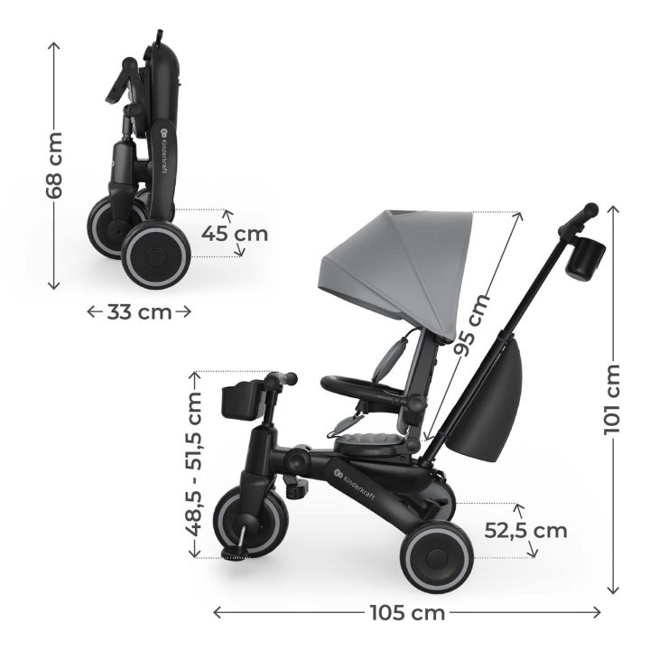 Sulankstomas triratukas 6 režimų iki 25 kg pilkas Kinderkraft