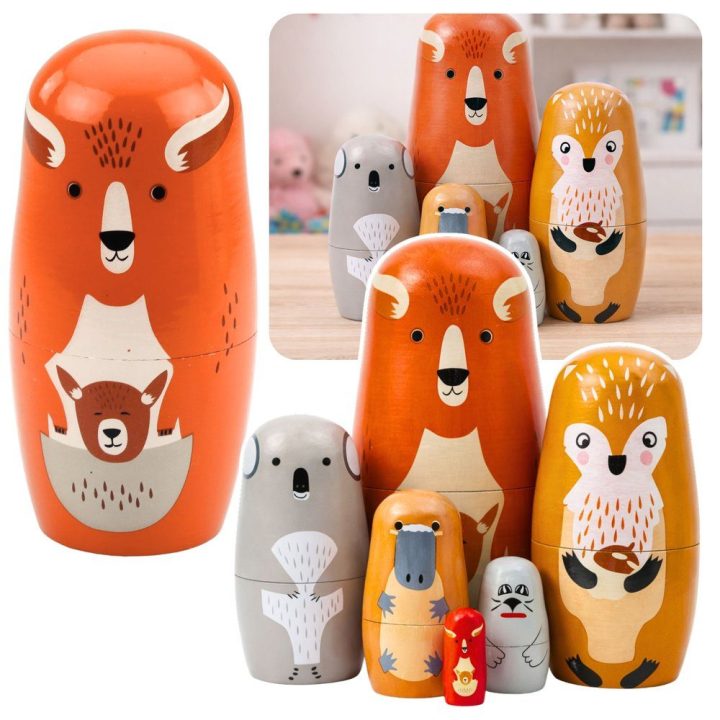 Medinė matrioška su miško gyvūnais, 6 vnt.