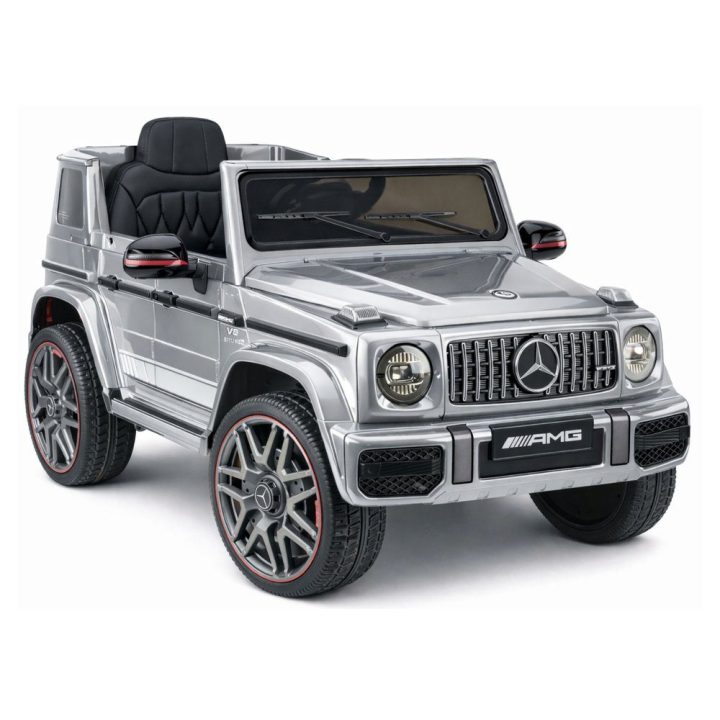 Sidabrinis akumuliatorinis Mercedes AMG G 63 elektrinis automobilis vaikams