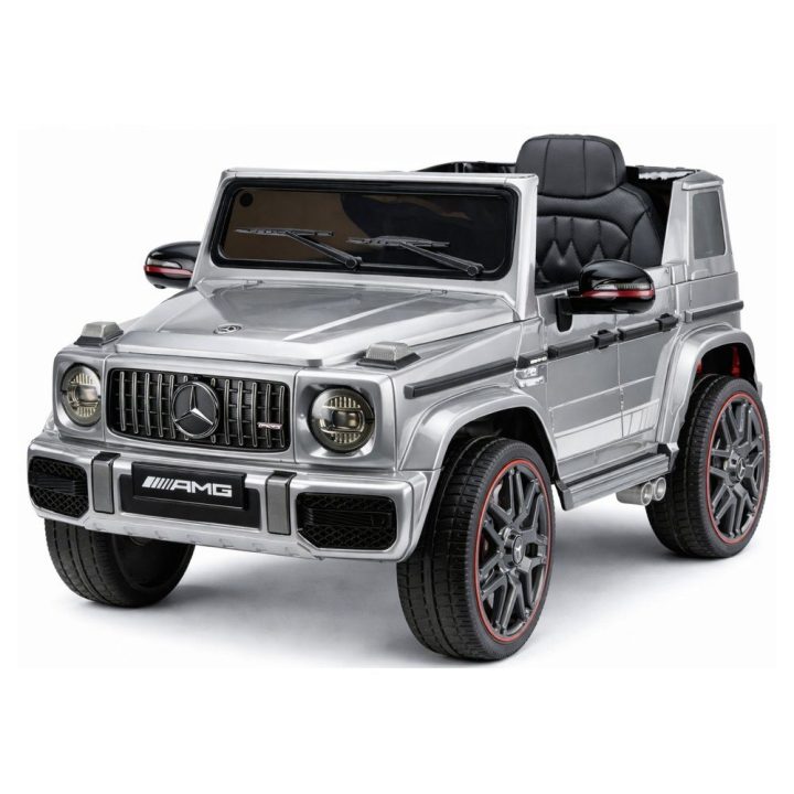 Sidabrinis akumuliatorinis Mercedes AMG G 63 elektrinis automobilis vaikams