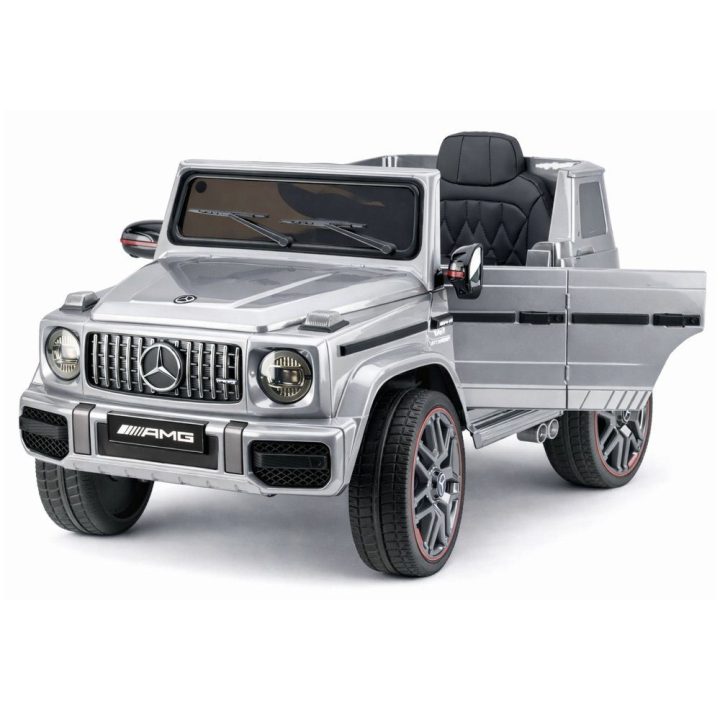Sidabrinis akumuliatorinis Mercedes AMG G 63 elektrinis automobilis vaikams