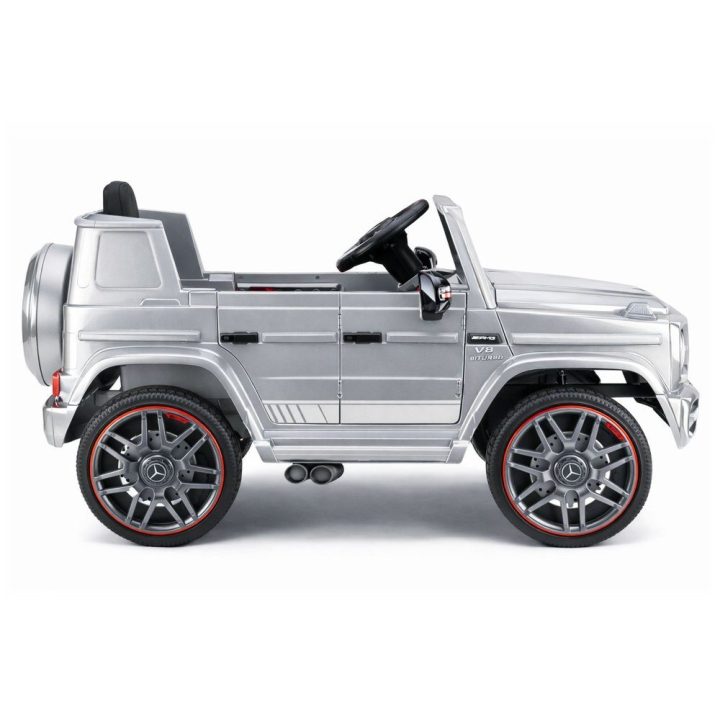 Sidabrinis akumuliatorinis Mercedes AMG G 63 elektrinis automobilis vaikams
