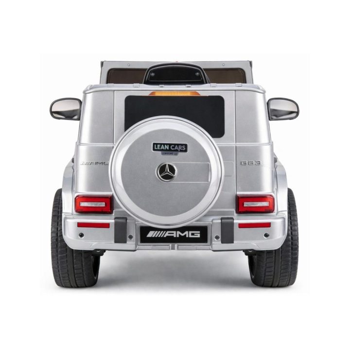 Sidabrinis akumuliatorinis Mercedes AMG G 63 elektrinis automobilis vaikams