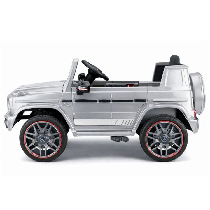 Sidabrinis akumuliatorinis Mercedes AMG G 63 elektrinis automobilis vaikams