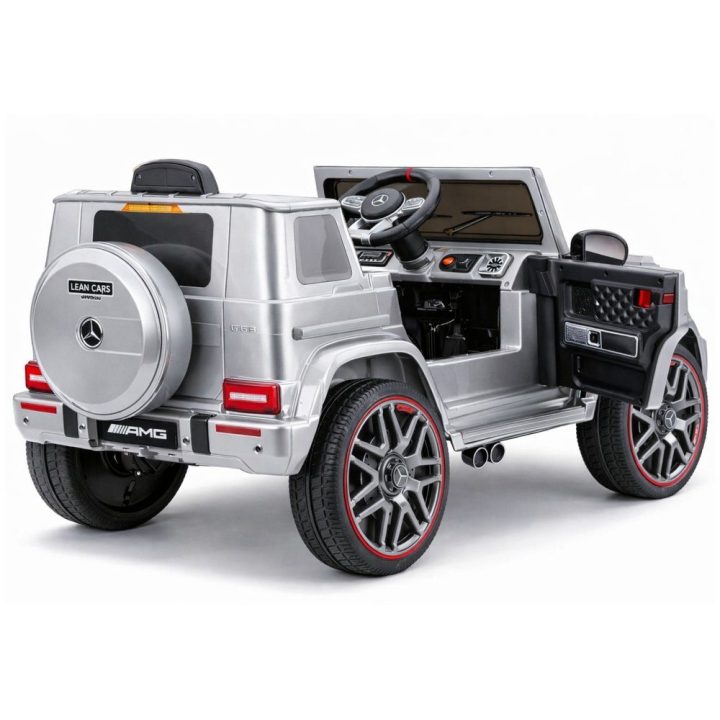 Sidabrinis akumuliatorinis Mercedes AMG G 63 elektrinis automobilis vaikams