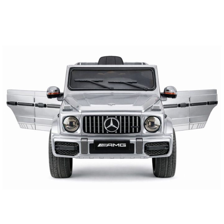 Sidabrinis akumuliatorinis Mercedes AMG G 63 elektrinis automobilis vaikams