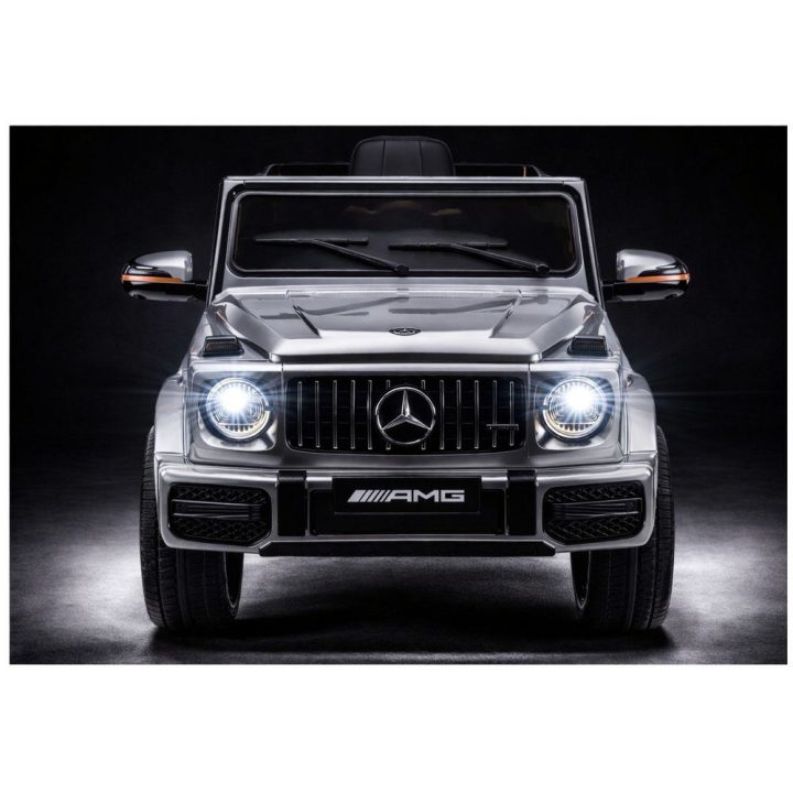 Sidabrinis akumuliatorinis Mercedes AMG G 63 elektrinis automobilis vaikams
