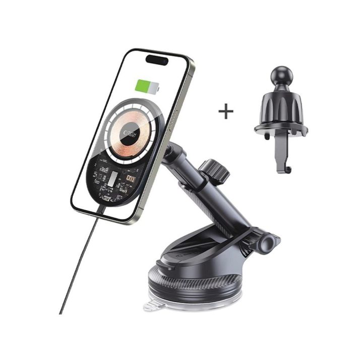 Tech‑Protect MM15W‑V6 magnetinis automobilinis laikiklis su MagSafe, juodas