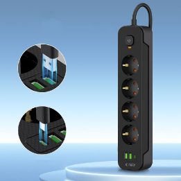 Tech‑Protect PCL4X3 maitinimo juosta, 4 lizdai + 2×USB‑A + 1×USB‑C, 200 cm, juoda