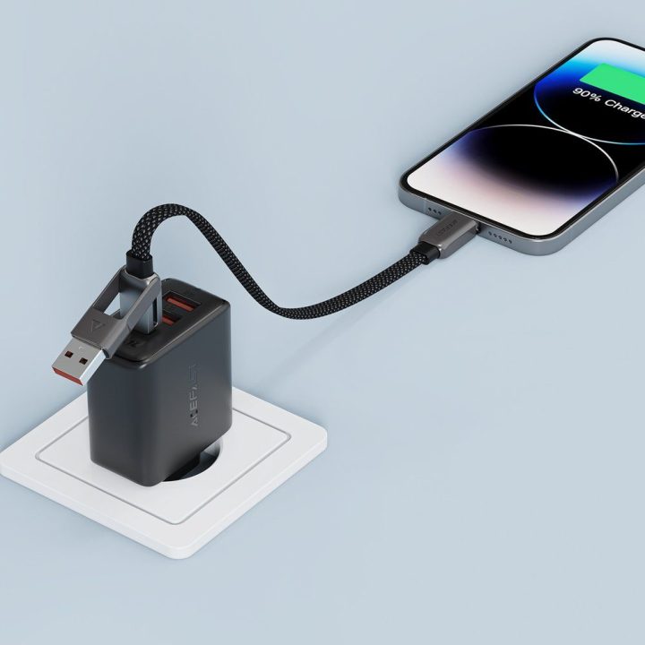Acefast C13-05 USB-C–USB-A / USB-C kabelis, juodas 0,2 m