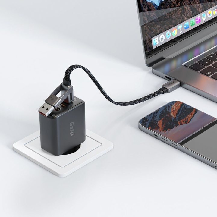 Acefast C13-05 USB-C–USB-A / USB-C kabelis, juodas 0,2 m