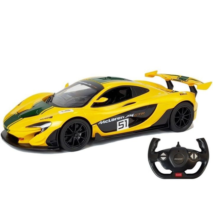 McLaren P1 GTR Rastar 1:14 geltonas nuotoliniu būdu valdomas modelis