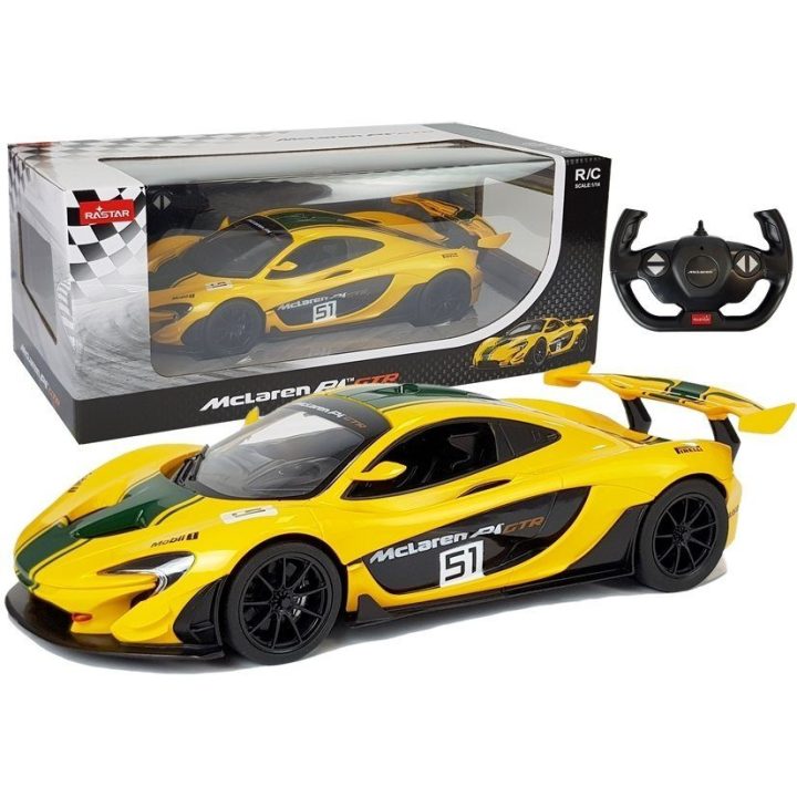McLaren P1 GTR Rastar 1:14 geltonas nuotoliniu būdu valdomas modelis