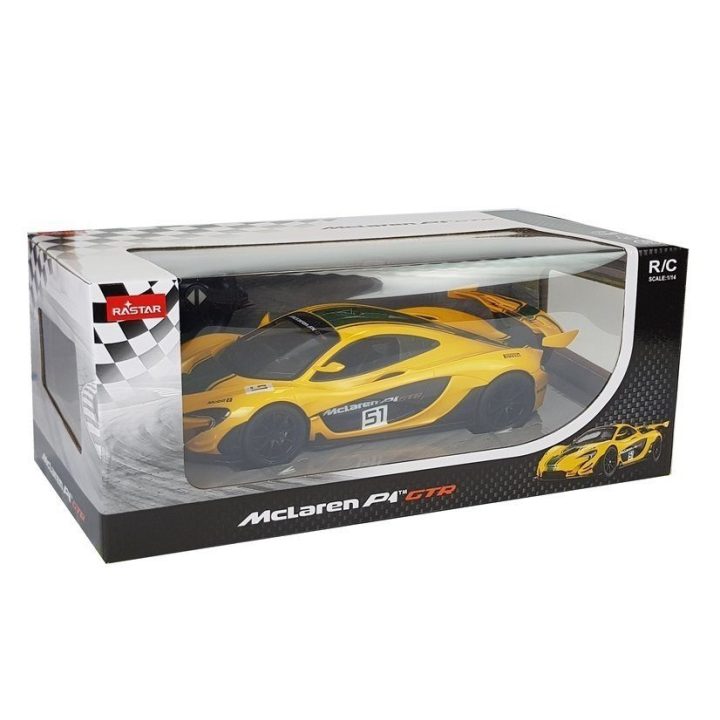 McLaren P1 GTR Rastar 1:14 geltonas nuotoliniu būdu valdomas modelis