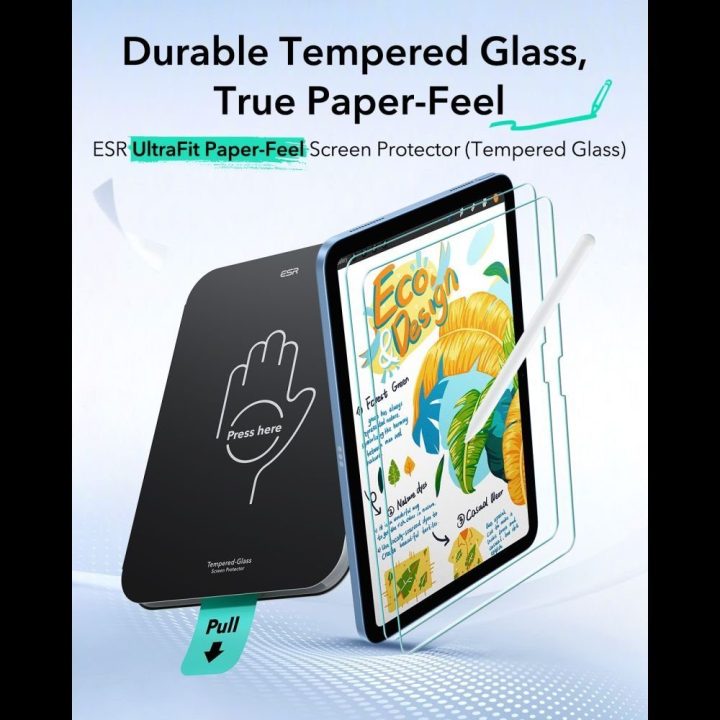iPad 10.9" / 11" grūdintas ekrano stiklas ESR Paper Feel (skaidrus), 2 vnt