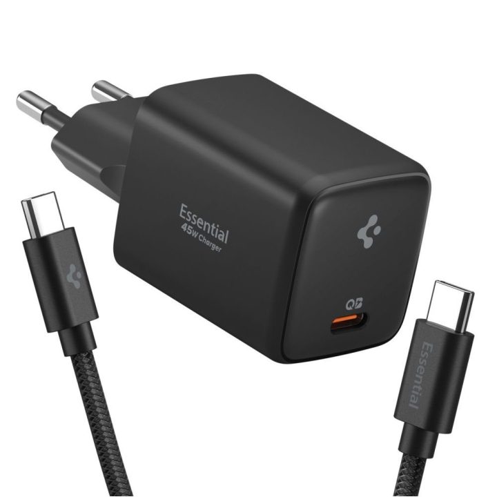 Spigen Essential 45W USB‑C sieninis įkroviklis, juodas