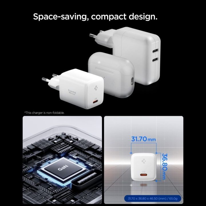 USB‑C 45W sieninis įkroviklis Spigen Essential baltas
