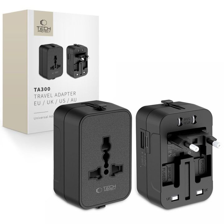 Tech-Protect TA300 kelioninis adapteris (EU/UK/US/AU) juodas