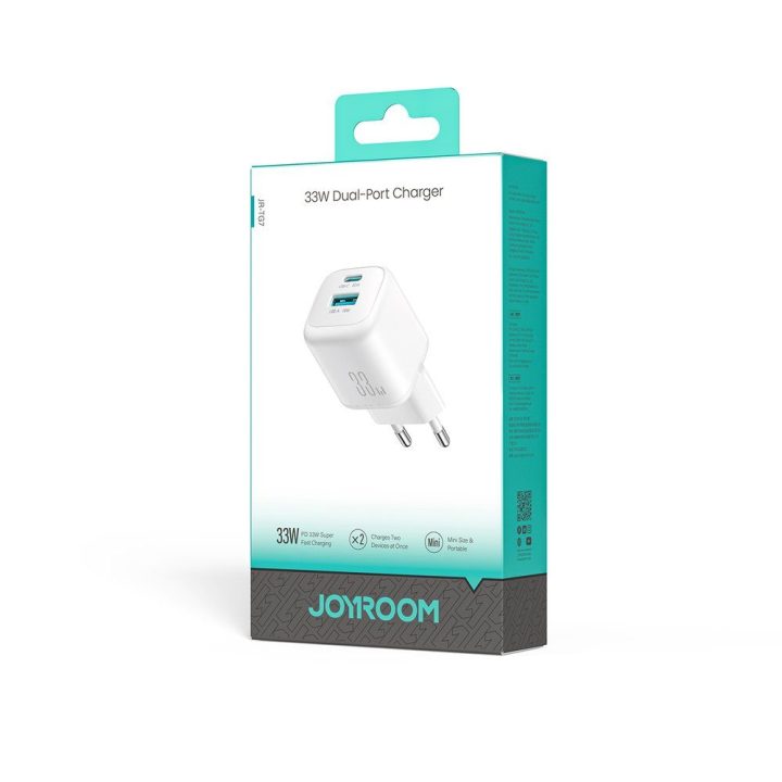 Joyroom JR‑TG7 sieninis įkroviklis 33W USB‑C + USB‑A baltas
