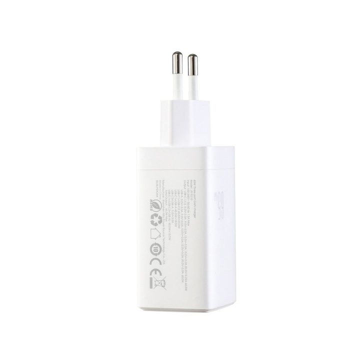 Joyroom JR‑TG10 sieninis įkroviklis 65W (USB‑C x2 + USB‑A) baltas