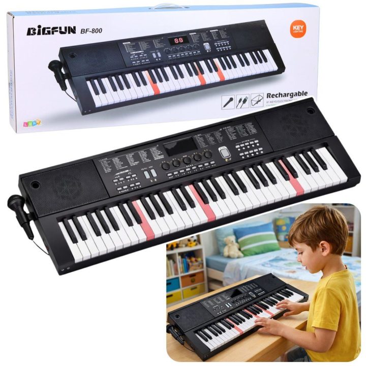 Elektrinė 61 klavišų klaviatūra su mikrofonu, 200 garsų