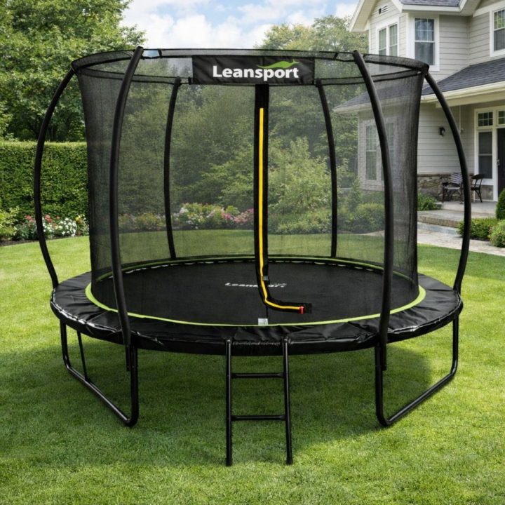 Trampolinas juodas ir žalias su saugos tinkleliu LEAN, 305 cm