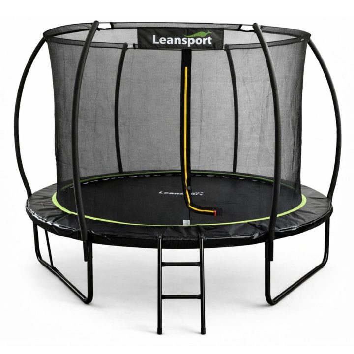 Trampolinas juodas ir žalias su saugos tinkleliu LEAN, 305 cm
