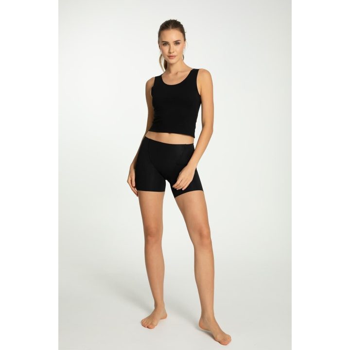 Šortukinės kelnaitės juodos moteriškos elastingos Shorty Cotton Mood