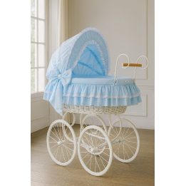 Pintas retro lopšys Victoria, baltas (mėlyna patalynė)