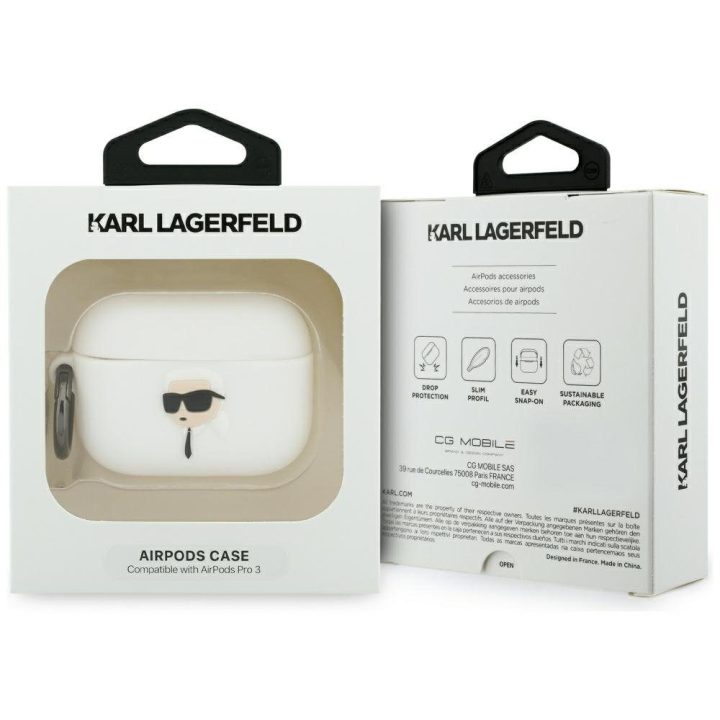 AirPods Pro 3 dėklas Karl Lagerfeld Silicone Karl Head 3D baltas