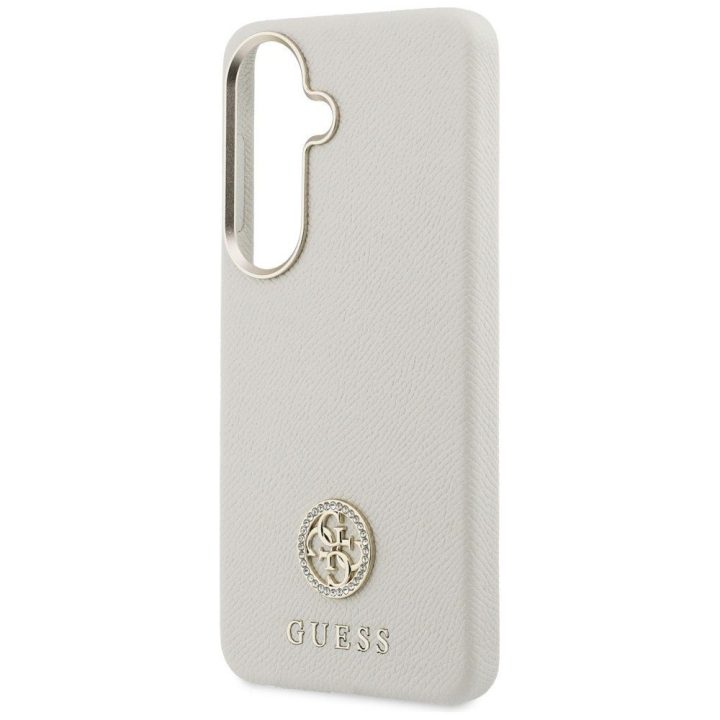 Samsung Galaxy S26 Plus dėklas Guess 4G Rhinestone Round Logo smėlinės spalvos