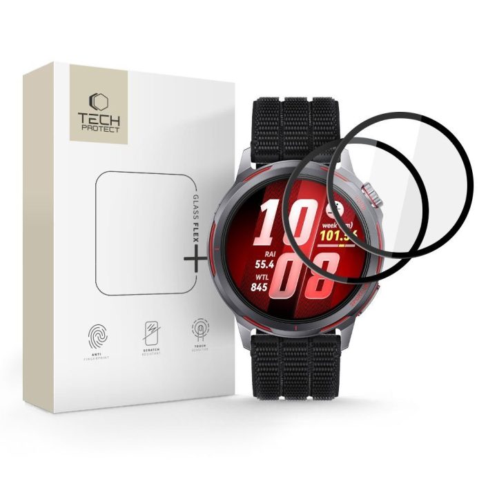 Huawei Watch GT Runner 2 ekrano apsauginis stiklas Tech‑Protect Glass Flex+, juodas, 2 vnt.