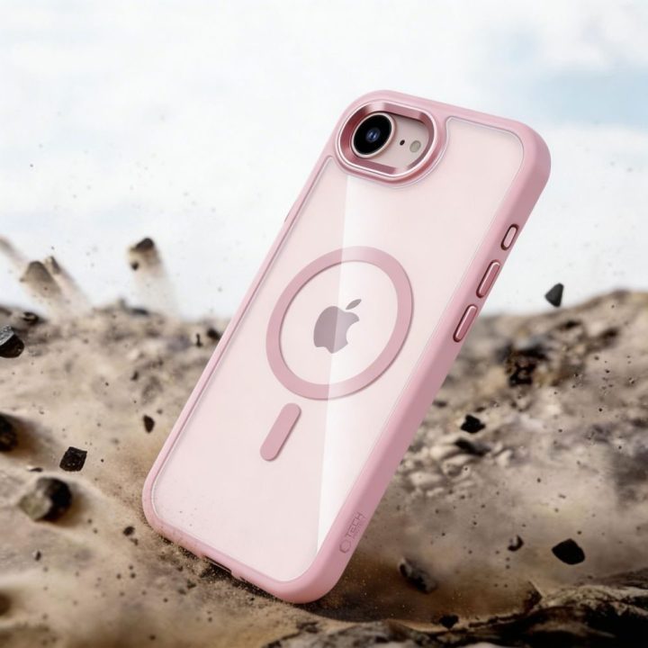 iPhone 16E / 17E dėklas Tech‑Protect Magmat MagSafe skaidrus rožinis
