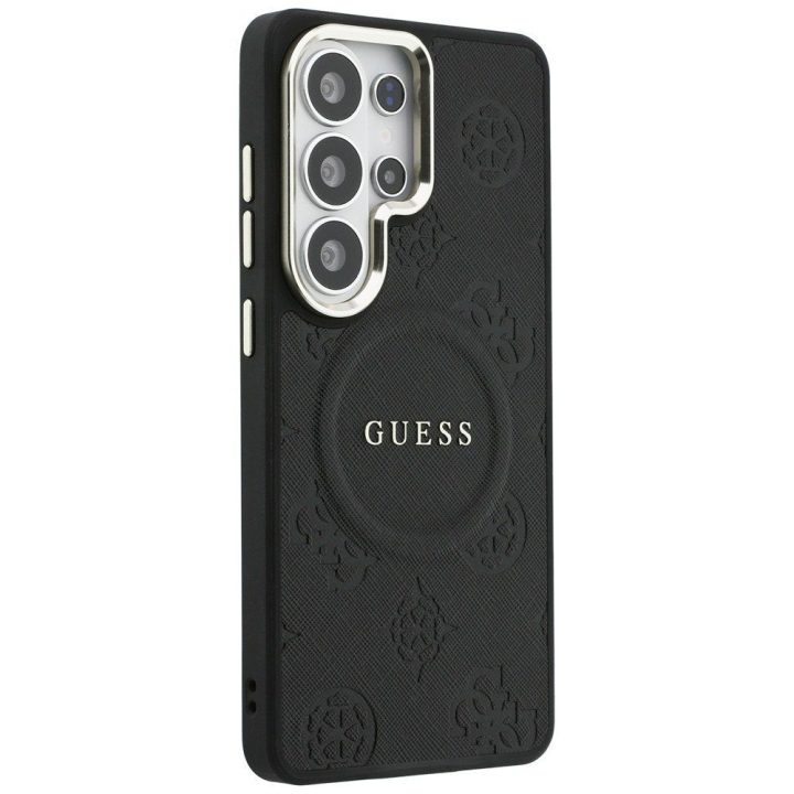 Samsung Galaxy S26 Ultra dėklas Guess Saffiano Peony Embossed Ring juodas