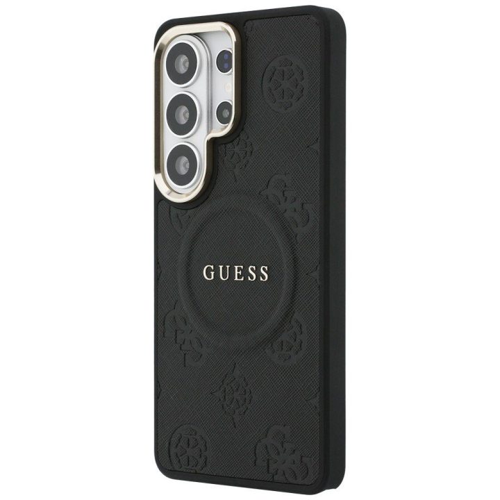Samsung Galaxy S26 Ultra dėklas Guess Saffiano Peony Embossed Ring juodas