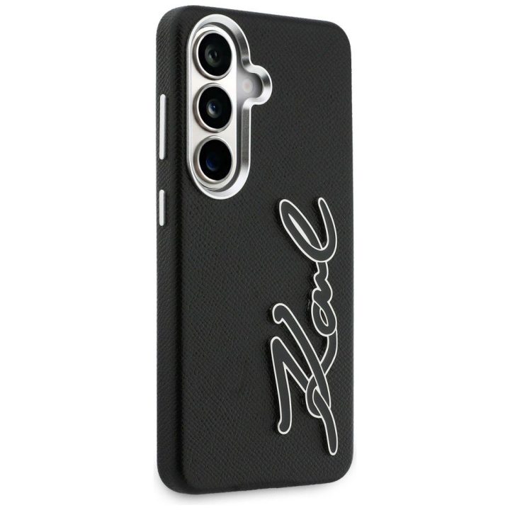 Samsung Galaxy S26 dėklas Karl Lagerfeld Grained Signature Metal Resin Logo juodas