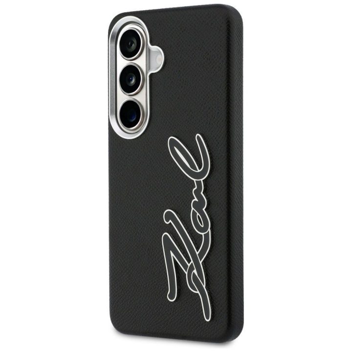 Samsung Galaxy S26 dėklas Karl Lagerfeld Grained Signature Metal Resin Logo juodas