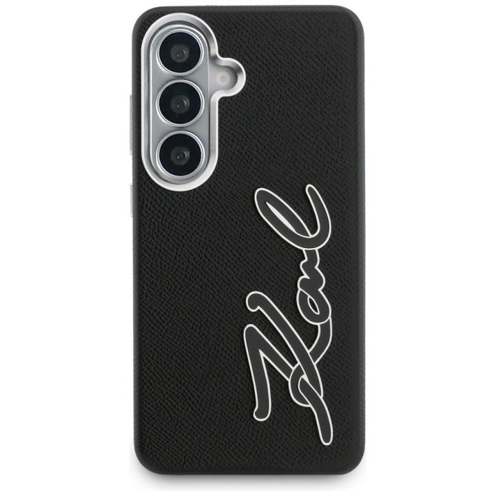 Samsung Galaxy S26 dėklas Karl Lagerfeld Grained Signature Metal Resin Logo juodas