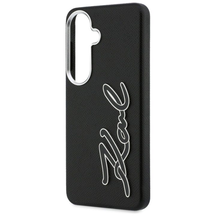 Samsung Galaxy S26 dėklas Karl Lagerfeld Grained Signature Metal Resin Logo juodas