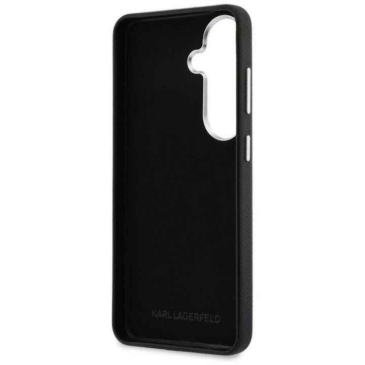 Samsung Galaxy S26 dėklas Karl Lagerfeld Grained Signature Metal Resin Logo juodas