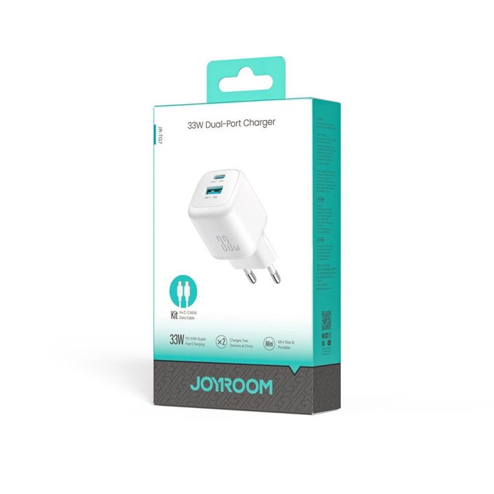 Sieninis įkroviklis Joyroom 33W (USB-C + USB-A), baltas