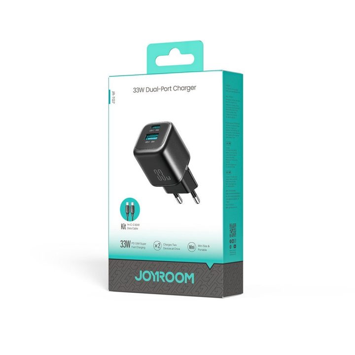 Telefono sieninis įkroviklis Joyroom 33W (USB‑C + USB‑A) – juodas
